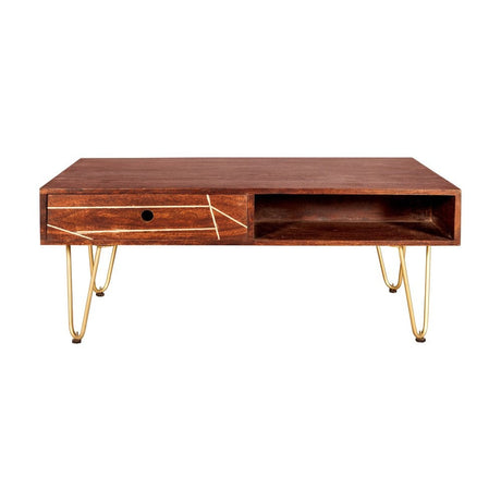 Dark Gold Rectangular Coffee Table With Drawer