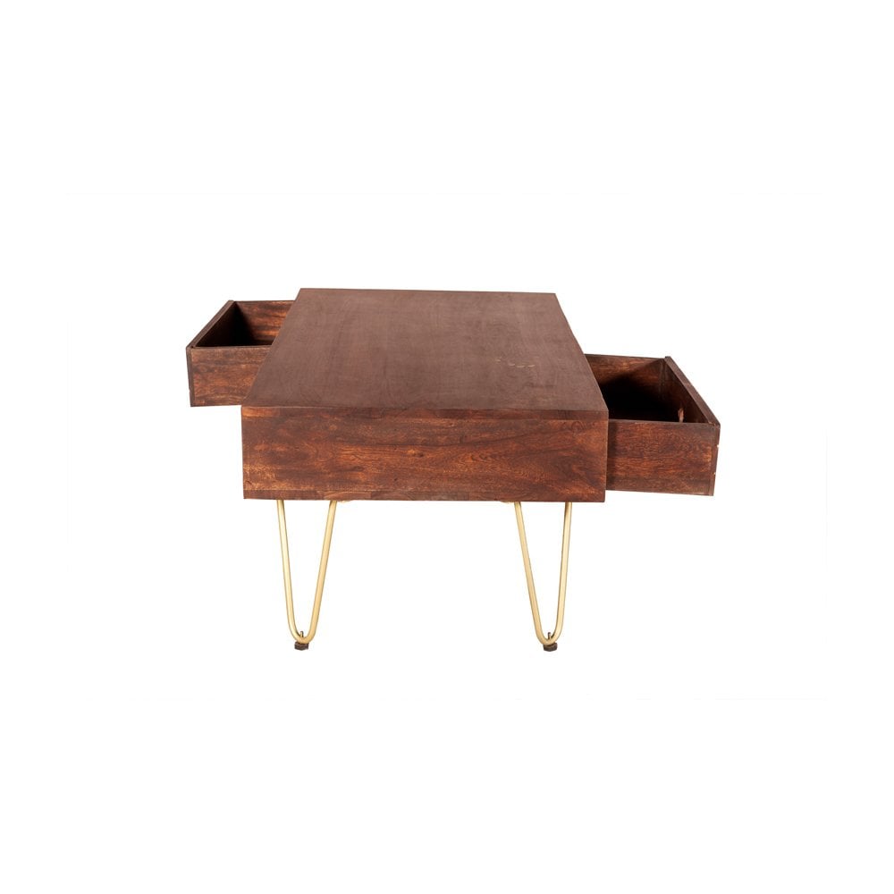Dark Gold Rectangular Coffee Table With Drawer