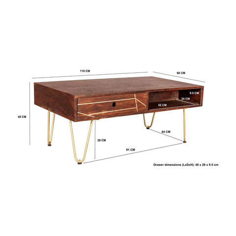 Dark Gold Rectangular Coffee Table With Drawer