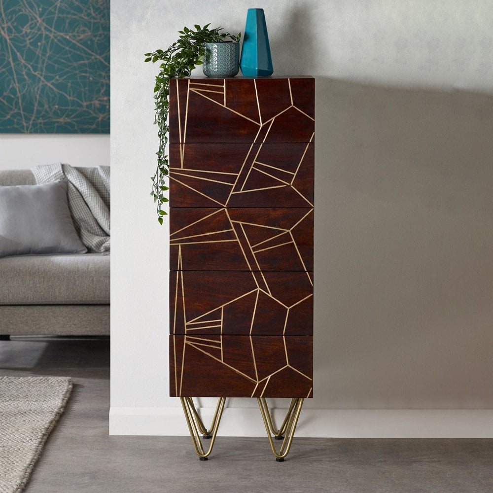 Dark Gold Tall Chest Of Drawers
