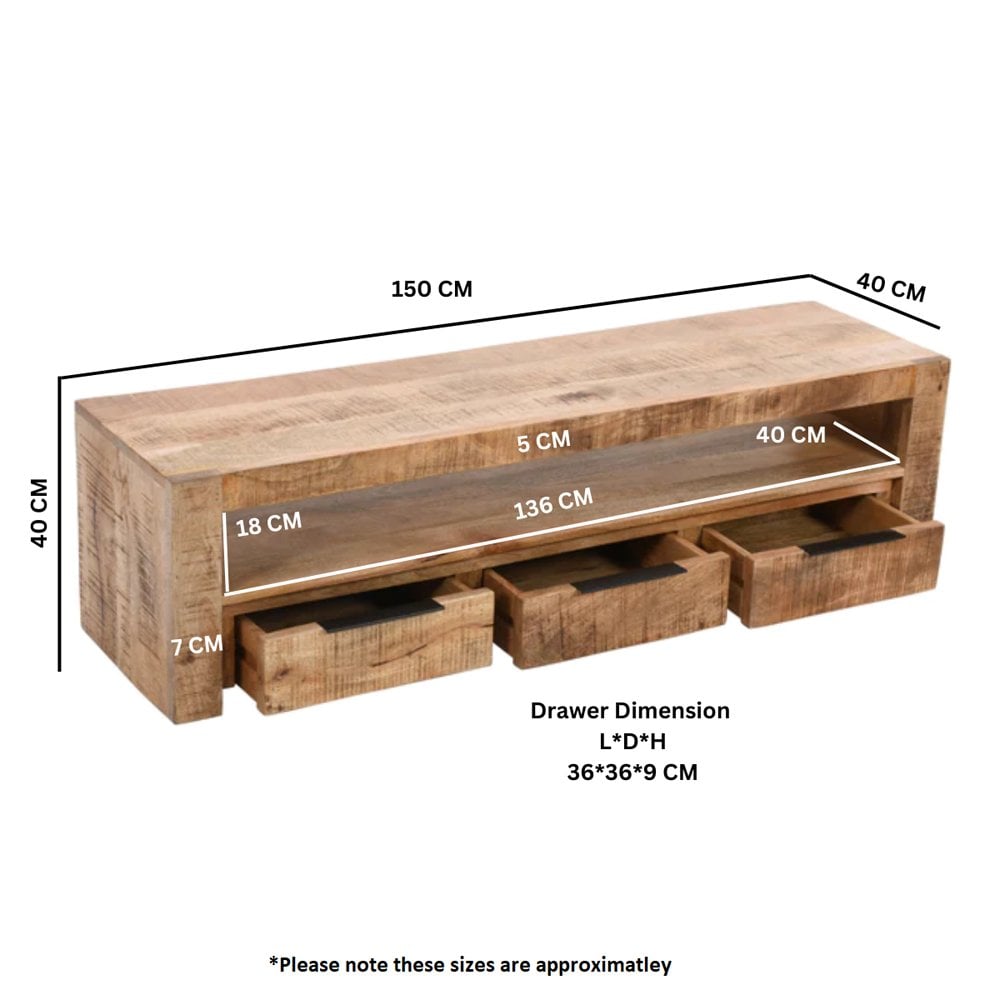 Surrey Solid Wood Large Tvc With 3 Drawers