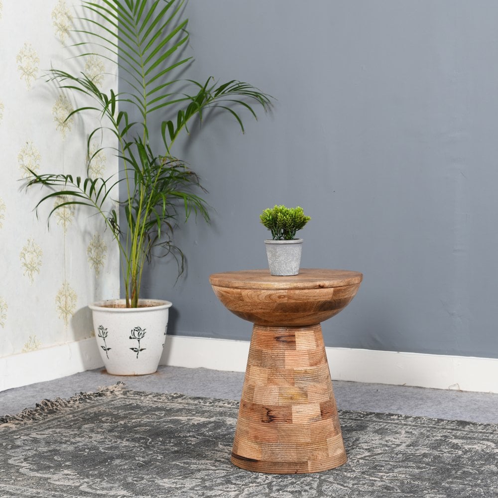 Surrey Solid Wood Round Side Table Mushroom Style
