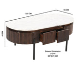 Opal Mango Wood Rectangular Fluted Coffee Table With Marble Top & Metal Legs