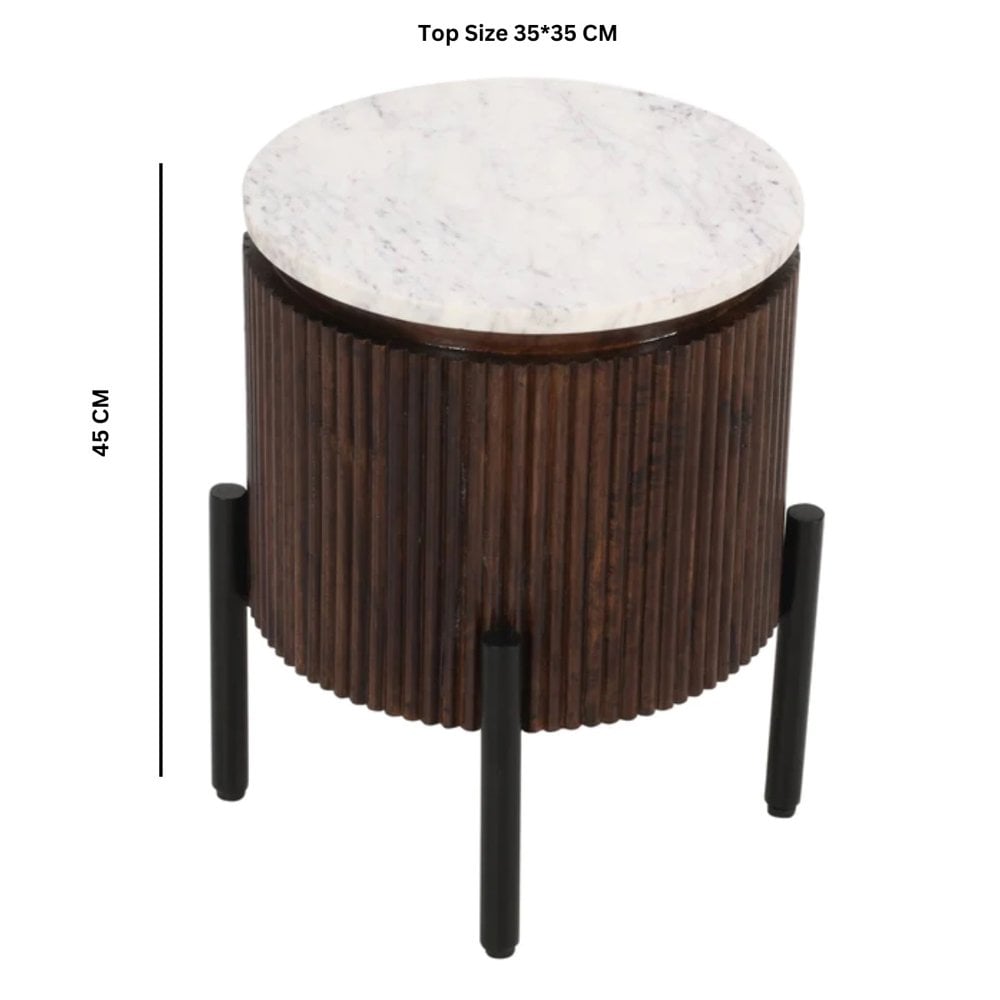 Opal Mango Wood Side Table With Marble Top & Metal Legs