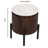Opal Mango Wood Side Table With Marble Top & Metal Legs