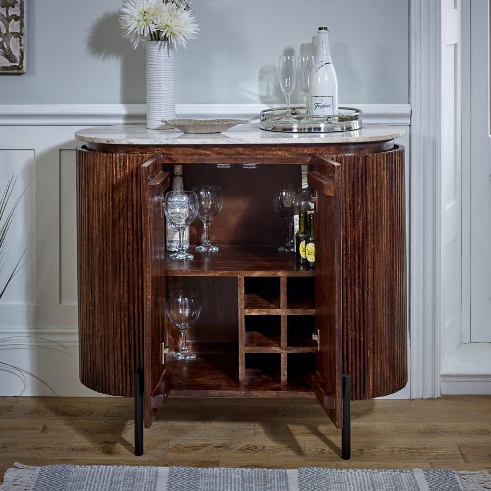 Opal Solid Wood Sideboard/drinks Cabinet With Marble Top & Metal Legs