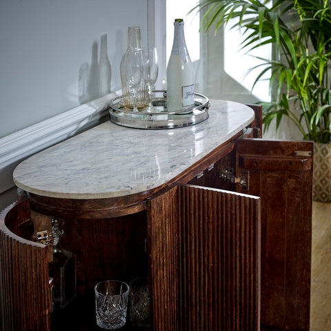 Opal Solid Wood Sideboard/drinks Cabinet With Marble Top & Metal Legs