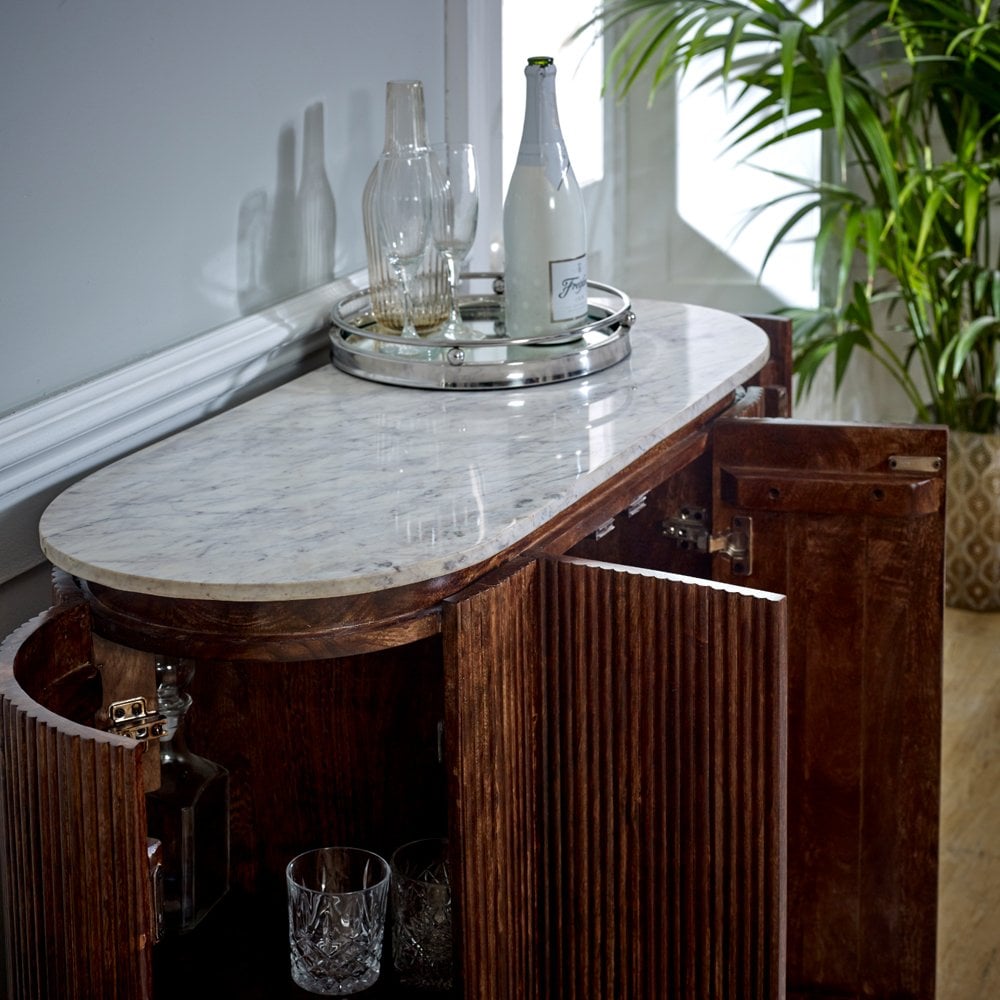 Opal Solid Wood Sideboard/drinks Cabinet With Marble Top & Metal Legs