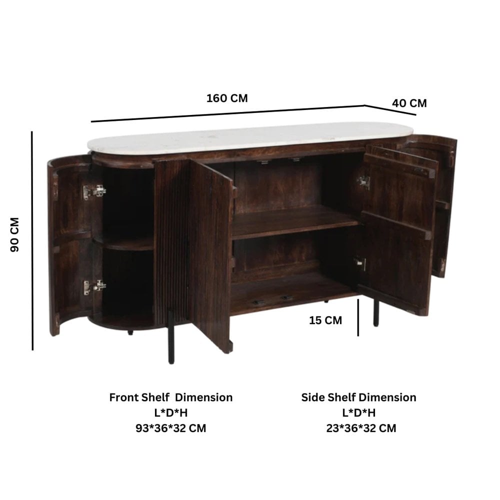 Opal Mango Wood Sideboard With Marble Top & Metal Legs