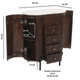 Opal Mango Wood Wide Chest Of Drawers With Marble Top & Metal Legs