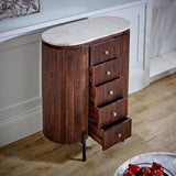Opal Mango Wood Wide Chest Of Drawers With Marble Top & Metal Legs