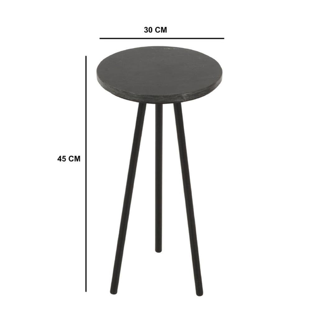 Opal Side Table With Black Marble Top & Metal Legs