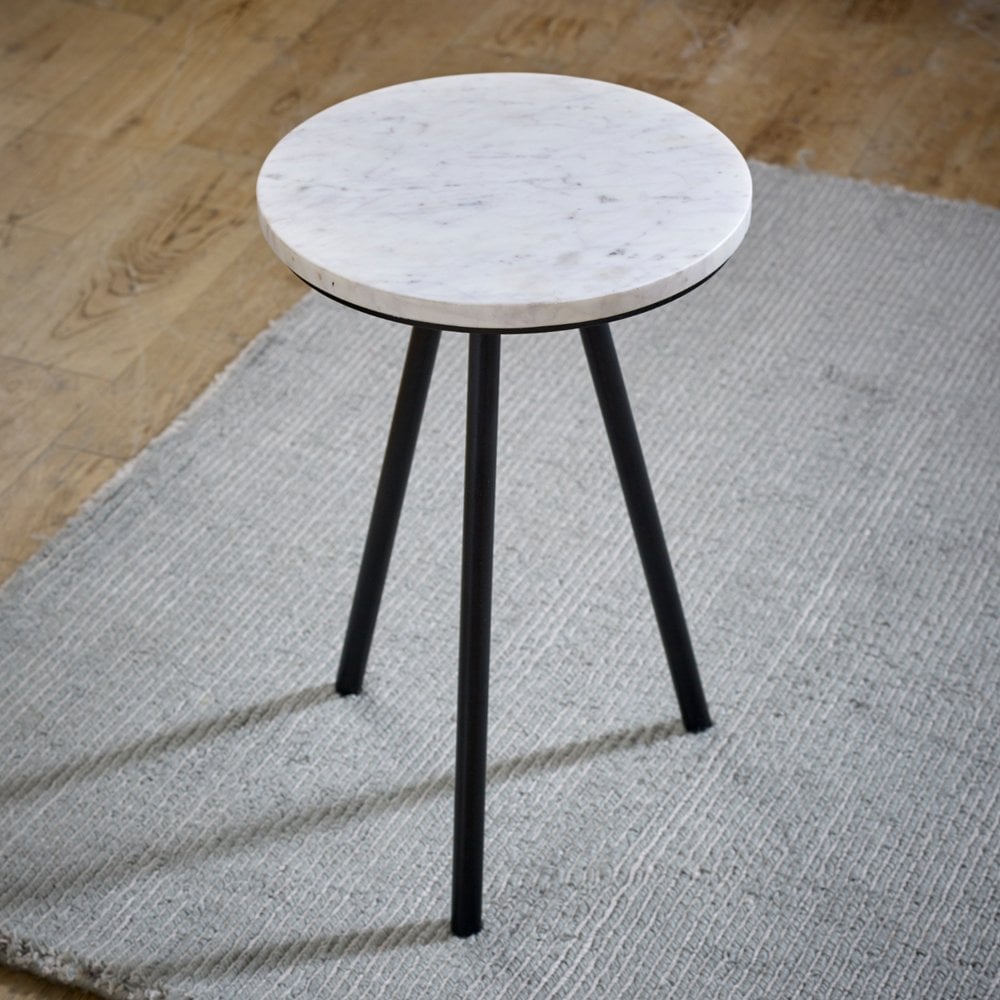 Opal Side Table With White Marble Top & Metal Legs