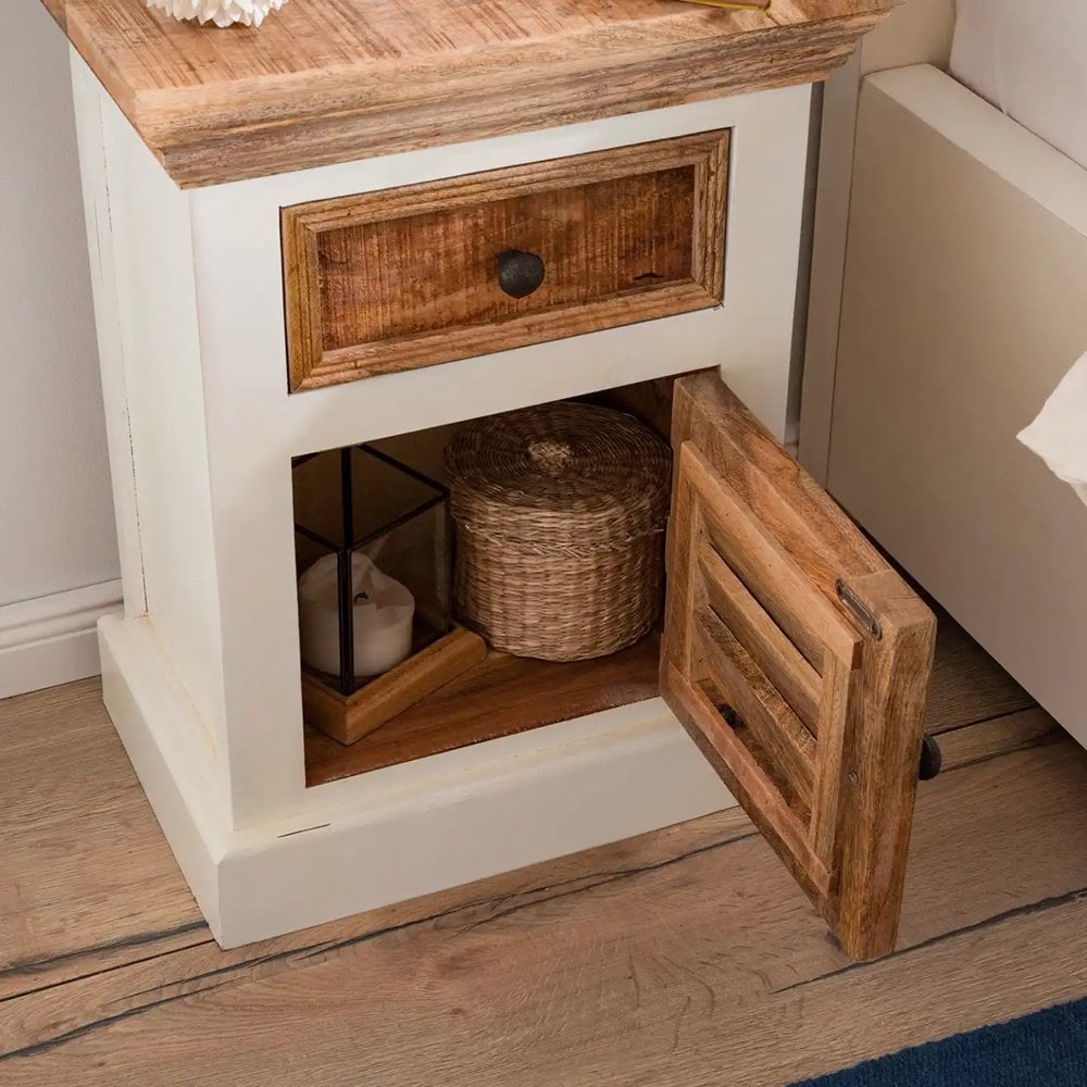 Alfie Solid Mango Wood Bedside Cabinet 1 Darwer + Door