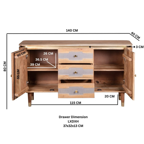 Wilton Acacia Wood 2 Doors 3 Drawers Sideboard
