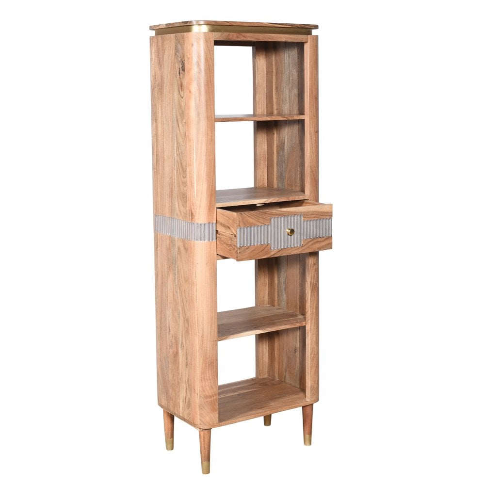 Wilton Acacia Wood 1 Drawers Slim Bookcase