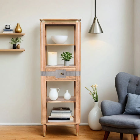 Wilton Acacia Wood 1 Drawers Slim Bookcase