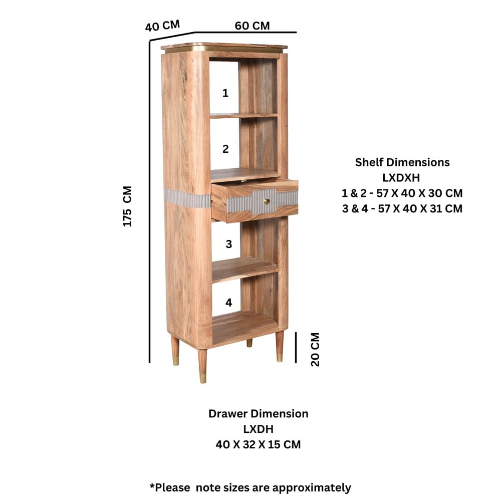 Wilton Acacia Wood 1 Drawers Slim Bookcase