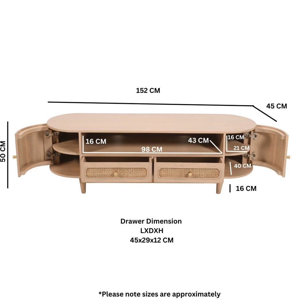 Valencia Cane & Mango Wood 2 Drawers And 2 Door Tv Cabinet
