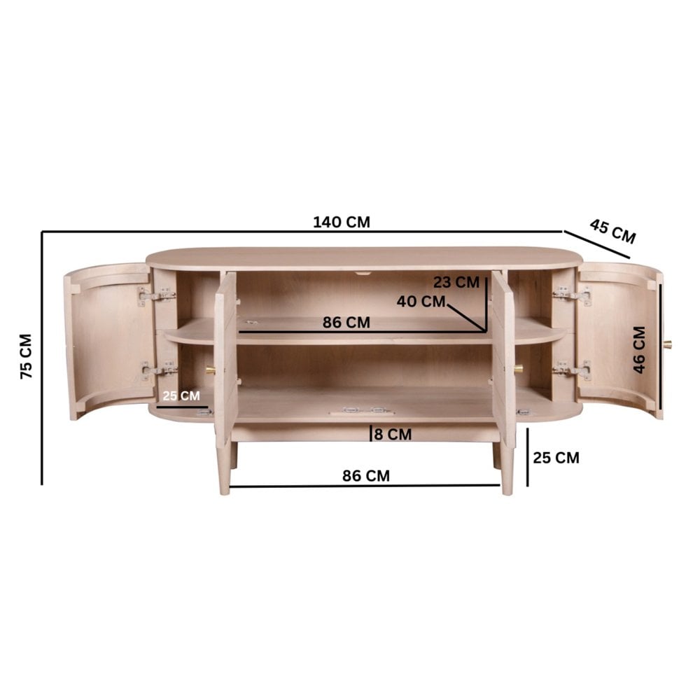 Valencia Cane & Mango Wood 4 Doors Sideboard