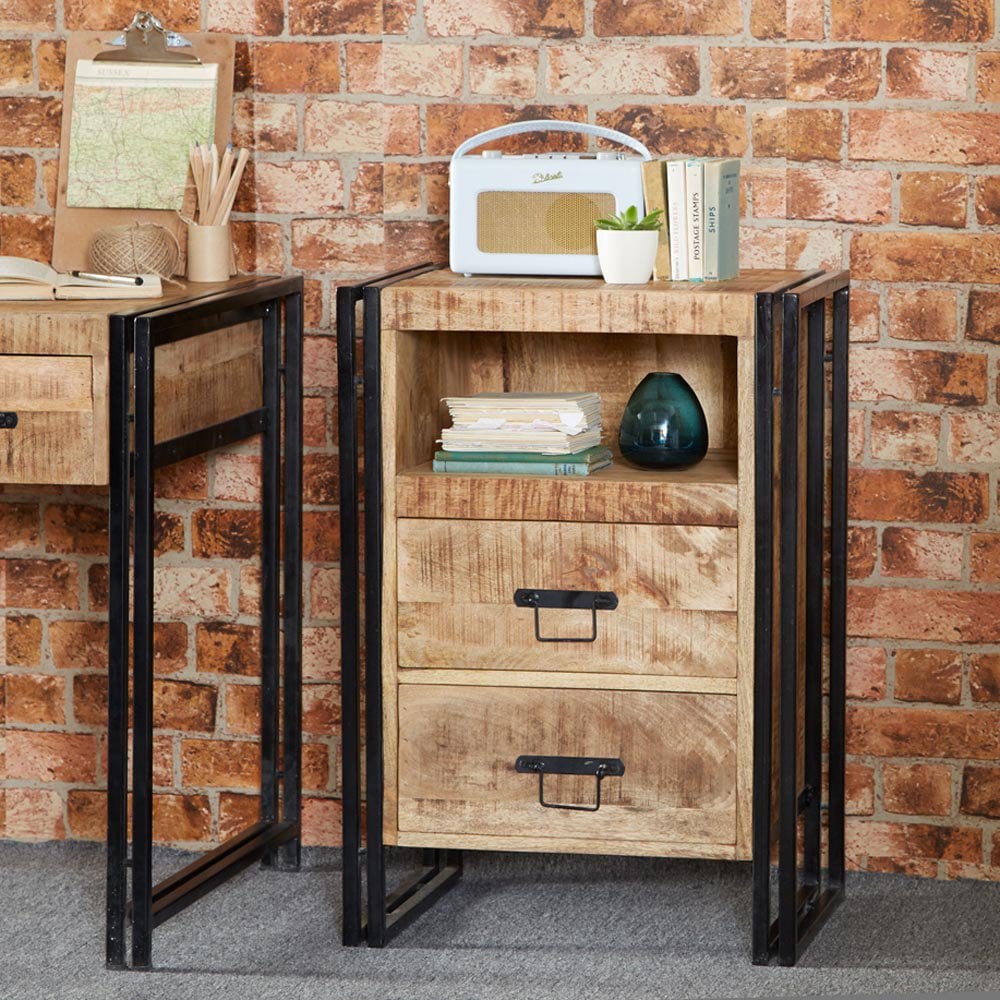 Cosmo Industrial 2 Drawer Side Table /chest
