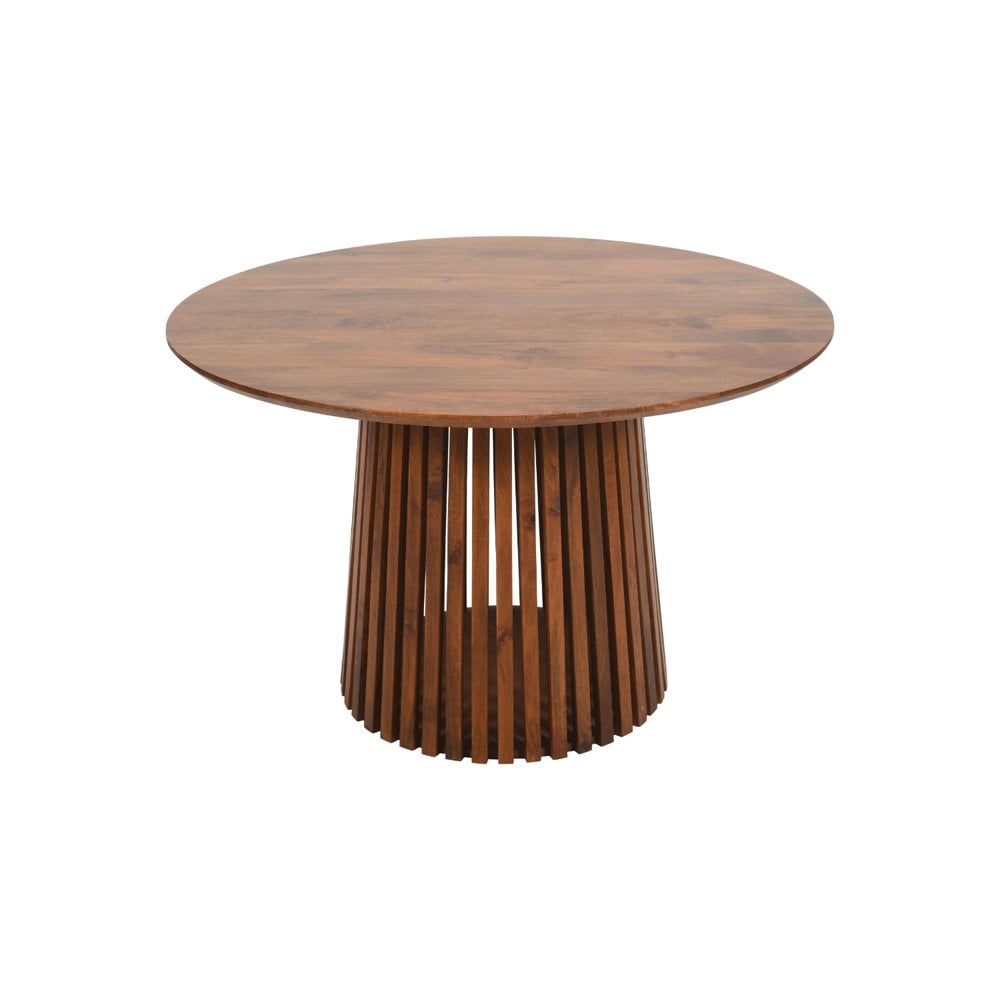 Slatted Mango Wood Round Dining Table 4 To 6 Seater