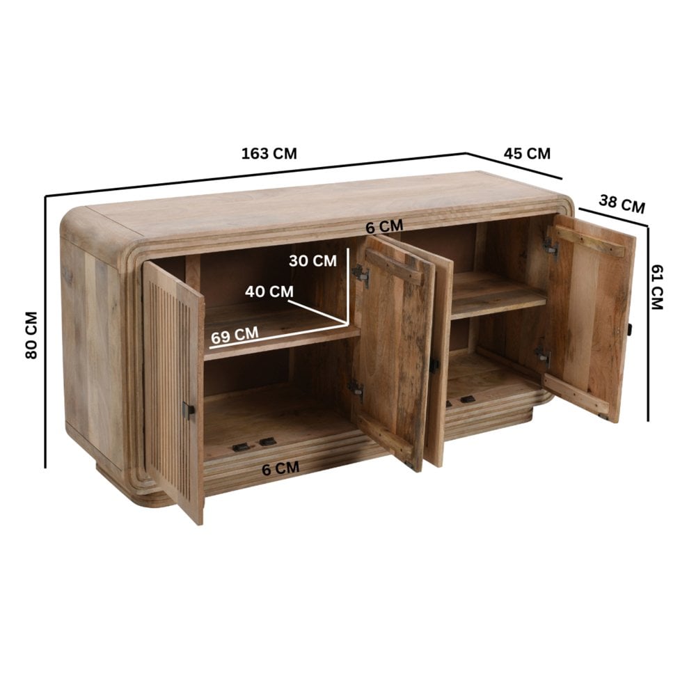 Hudson Carved Mango Wood 4 Doors Large Sideboard