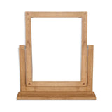 Natural oak dressing table mirror with rectangular wooden frame and sturdy base