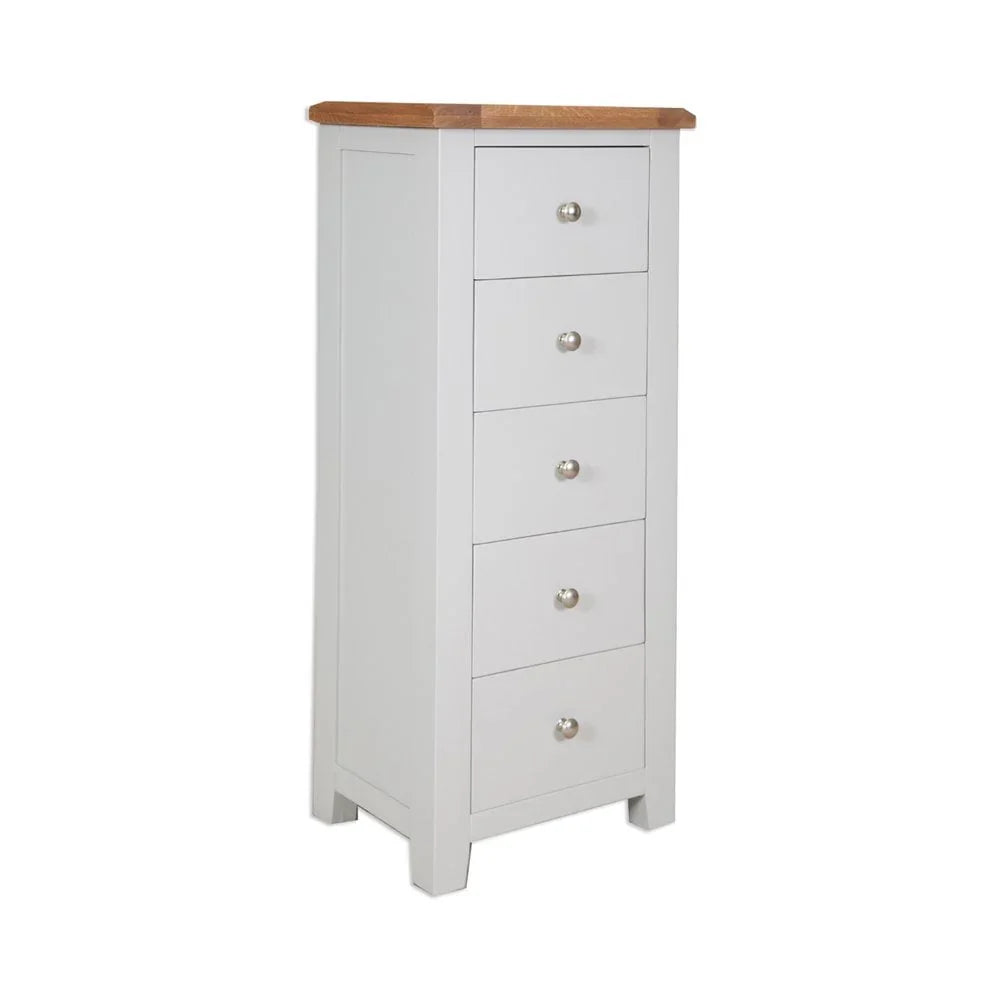 Melbourne French Grey Bedroom 5 Drawer Tall Chest