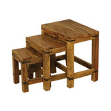 Solid wood nest of tables with visible metal brackets shown stacked together