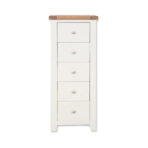 Melbourne White Bedroom 5 Drawer Tall Chest
