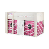 Kids mid sleeper bed with ladder and pink star play tent underneath