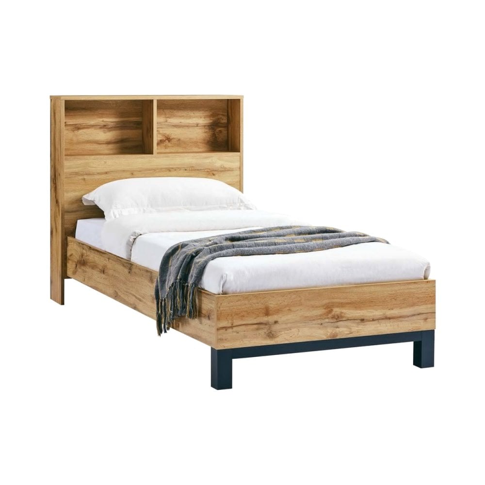 Bali Bookcase Headboard Bed 90cm - Light Oak