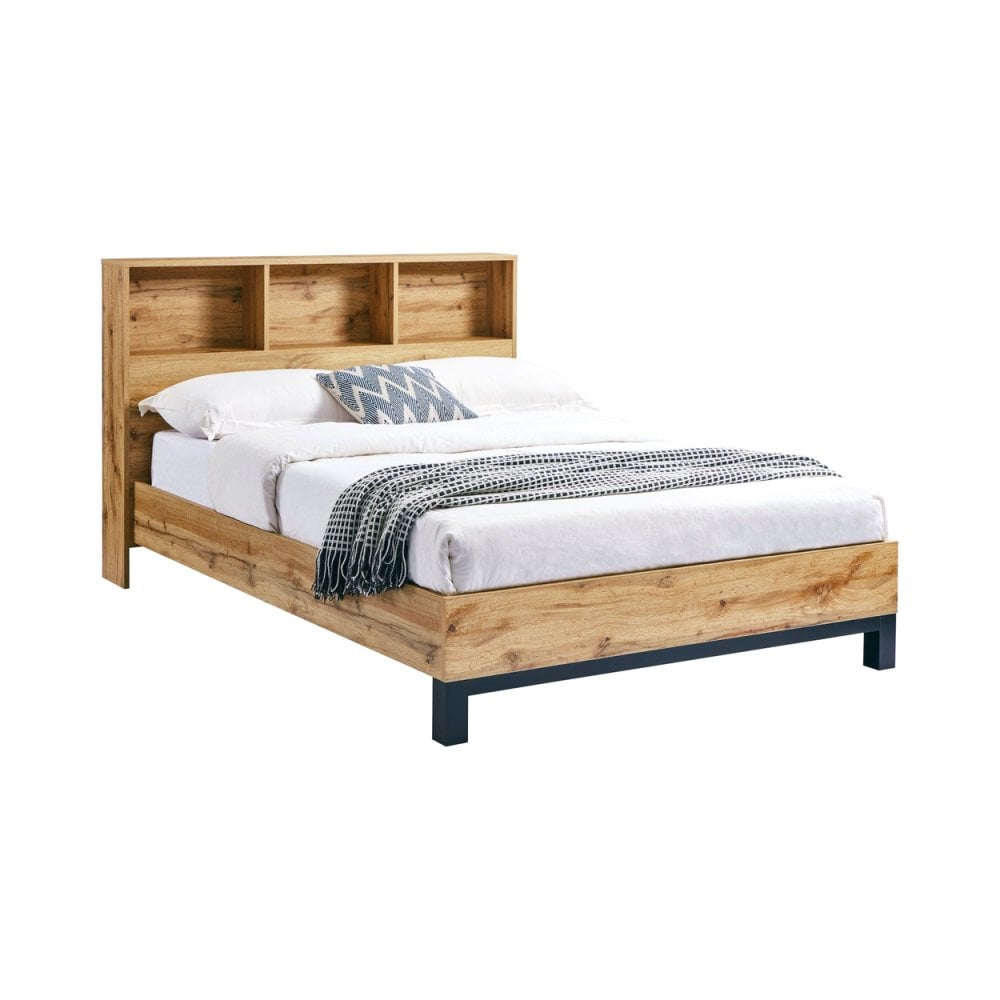 Bali Bookcase Headboard Bed 90cm - Light Oak