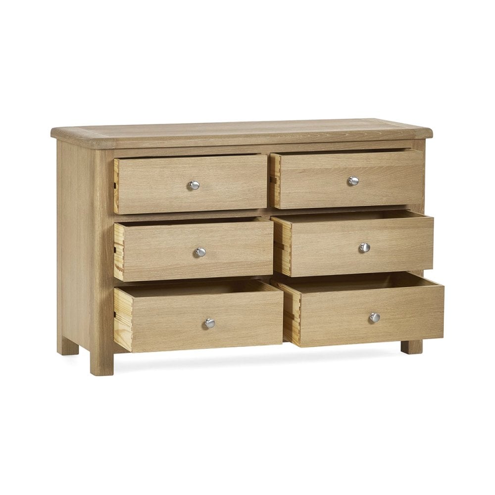 Memphis Limed Oak 6 Drawer Wide Chest