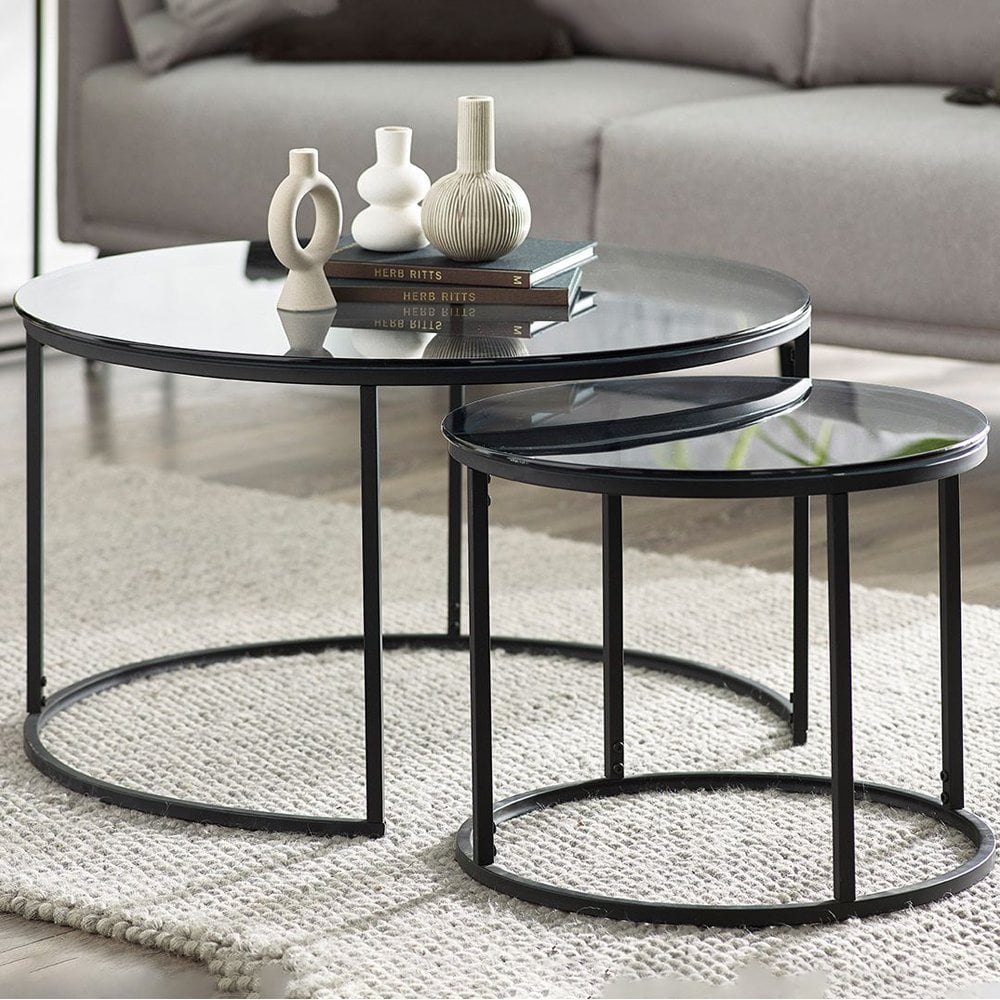 Chicago Round Nesting Coffee Tables Smoked Glass
