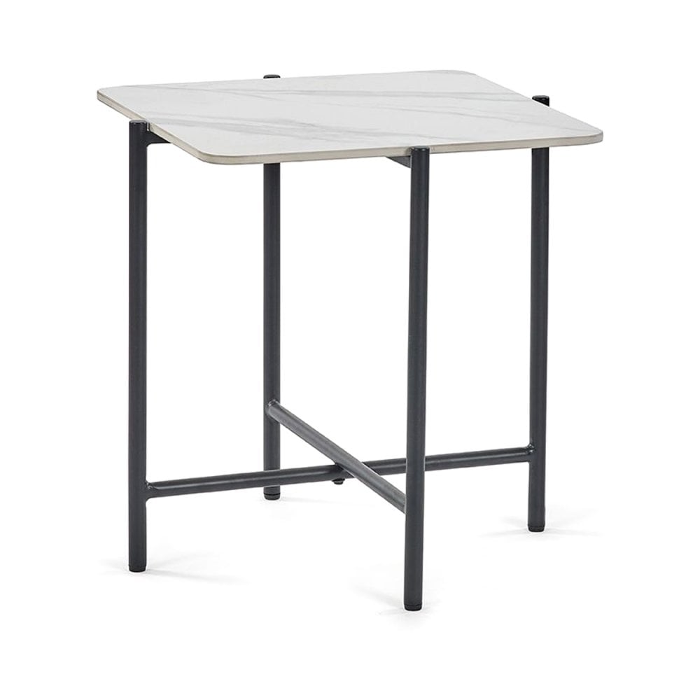 Siena White Marbled Sintered Stone Square Lamp Table