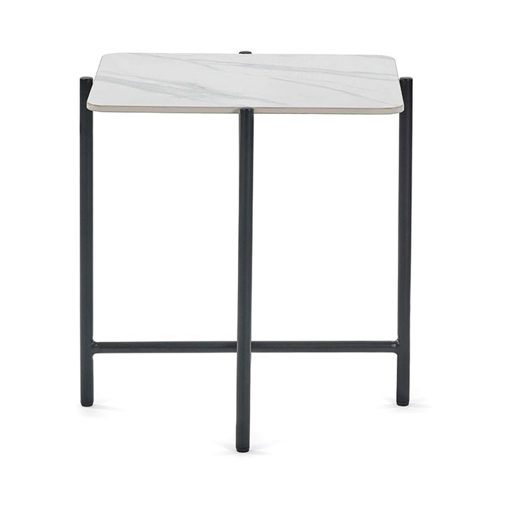 Siena White Marbled Sintered Stone Square Lamp Table