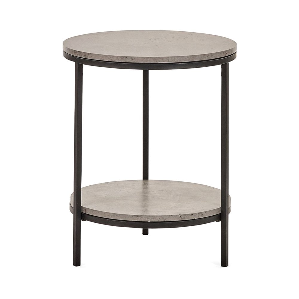 Staten Circular Lamp Table With Shelf - Concrete