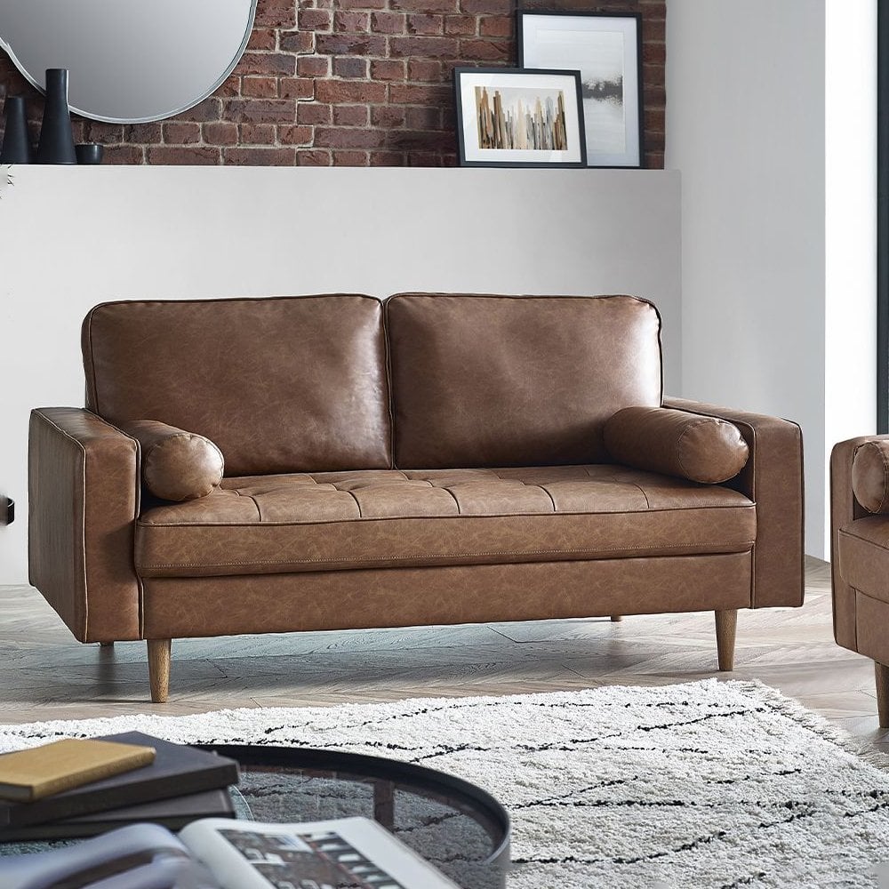 Henley 3 Seater Sofa - Brown Faux Leather