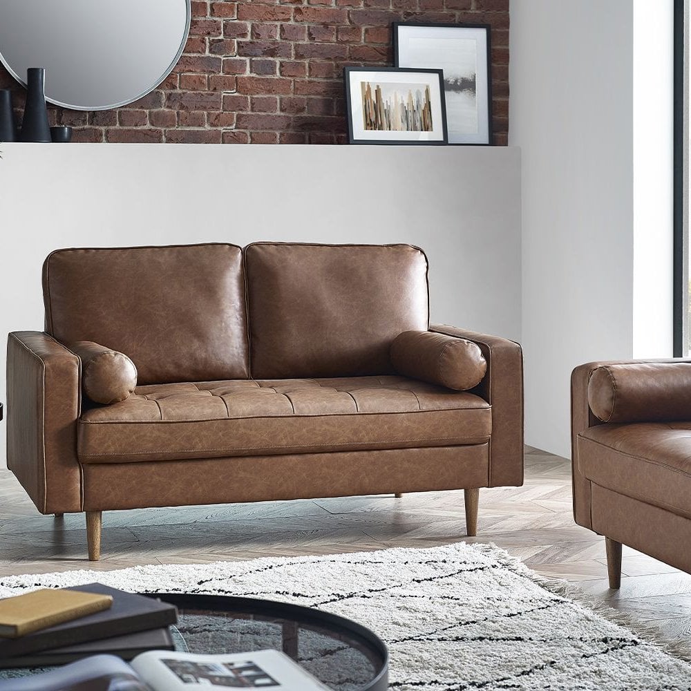 Henley 2 Seater Sofa - Brown Faux Leather