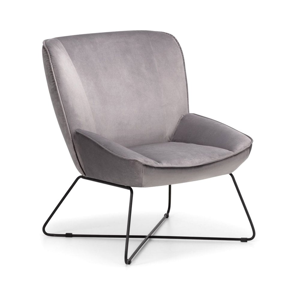 Mila Velvet Accent Chair With Stool - Grey