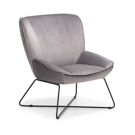 Mila Velvet Accent Chair With Stool - Grey