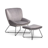 Mila Velvet Accent Chair With Stool - Grey