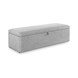 Grey fabric ottoman bench with lift-top storage, rectangular design, front view