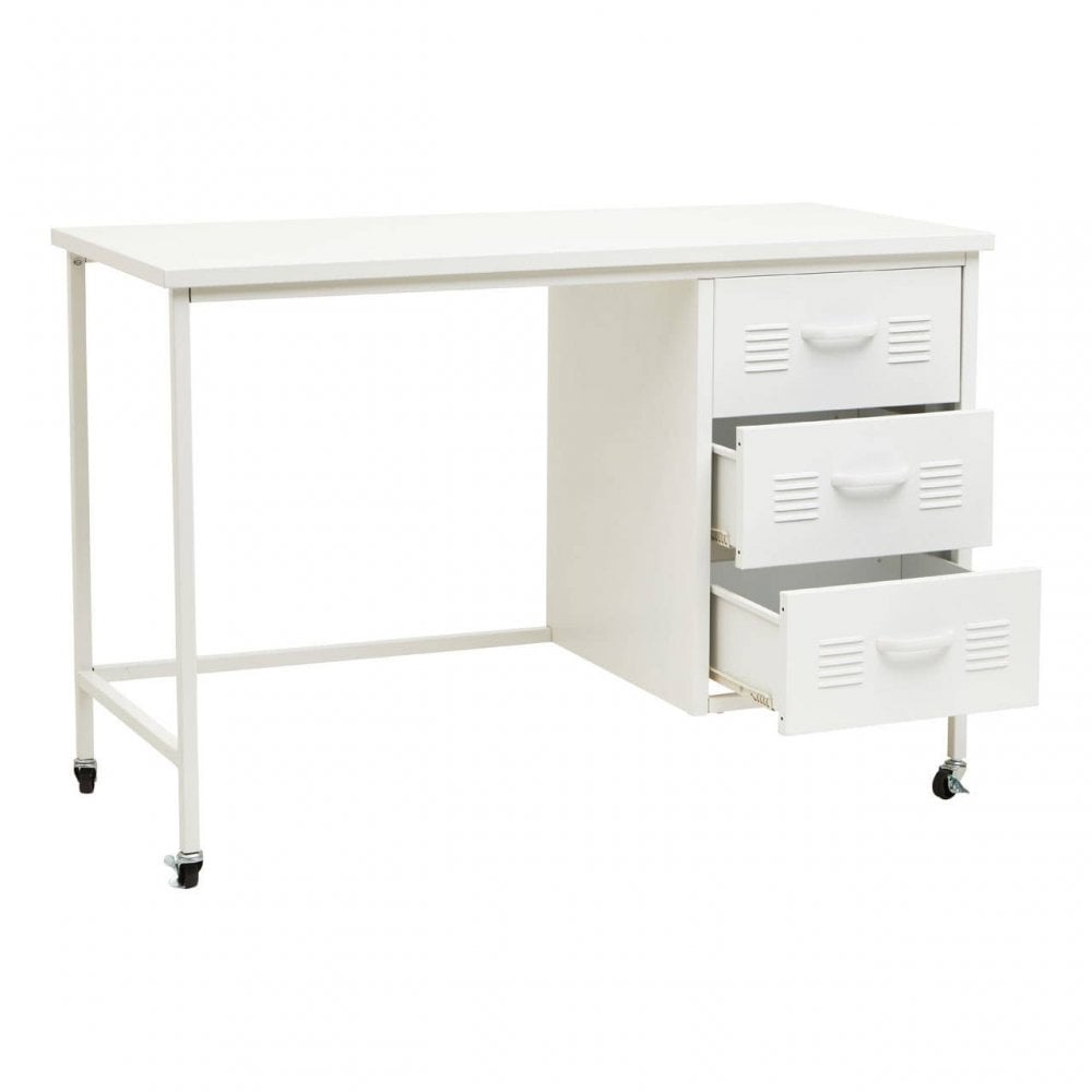Marshall Three Drawer White Desk