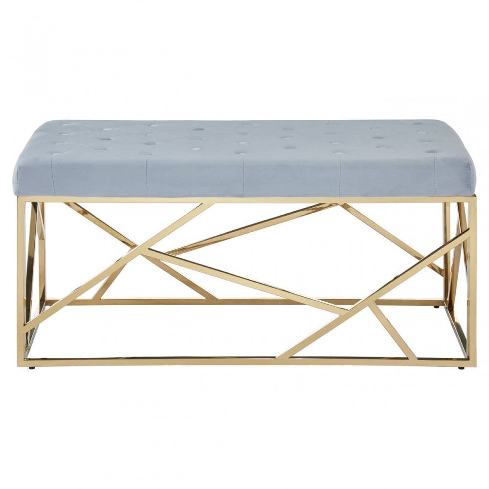 Inspire Gold And Powder Blue Velvet Bench