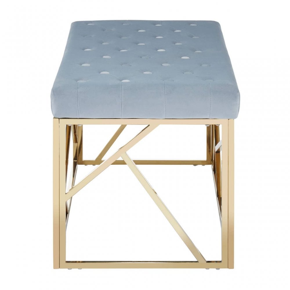 Inspire Gold And Powder Blue Velvet Bench