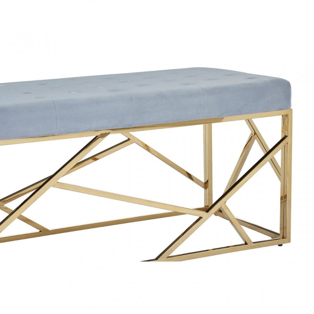 Inspire Gold And Powder Blue Velvet Bench