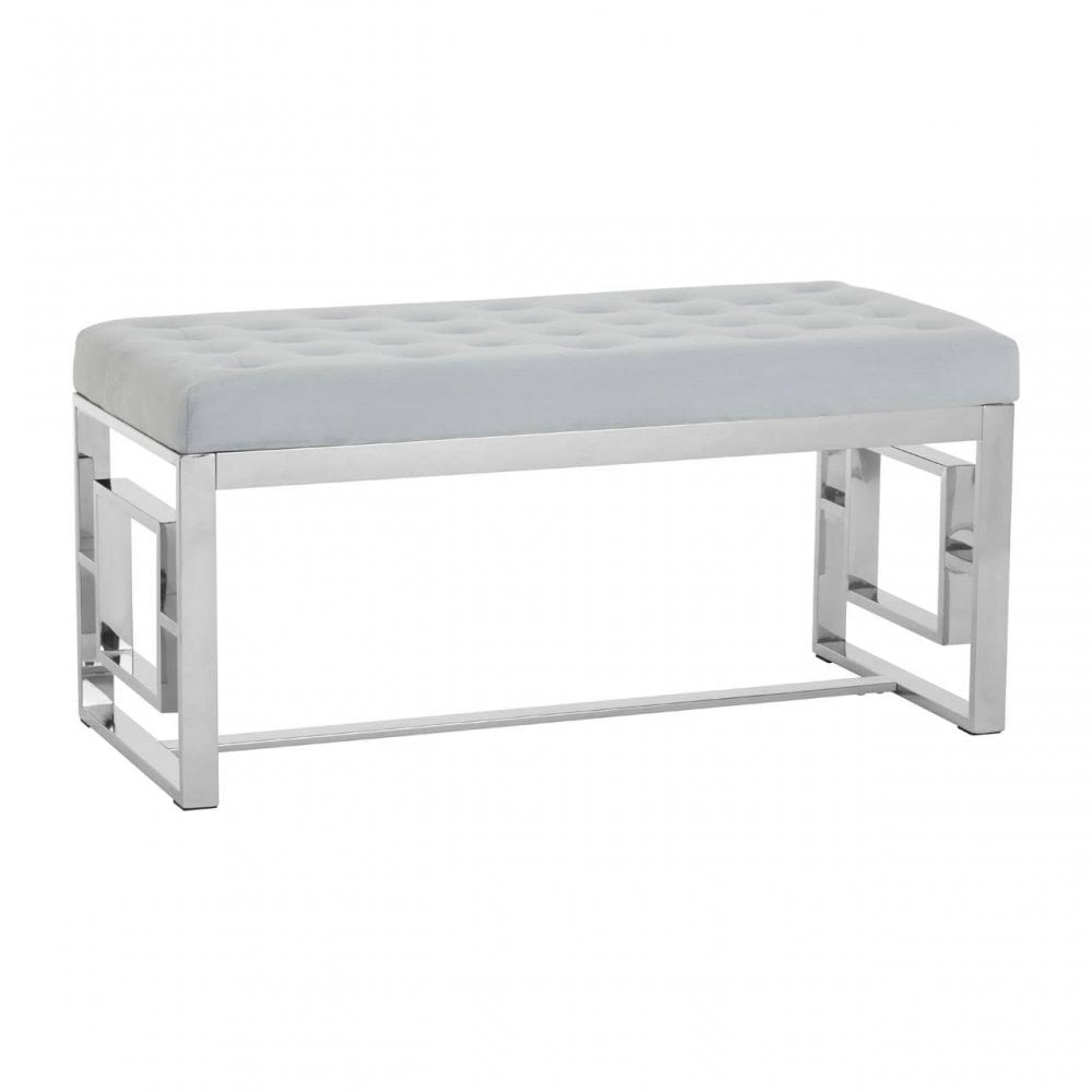 Inspire Powder Blue Velvet And Silver Bench